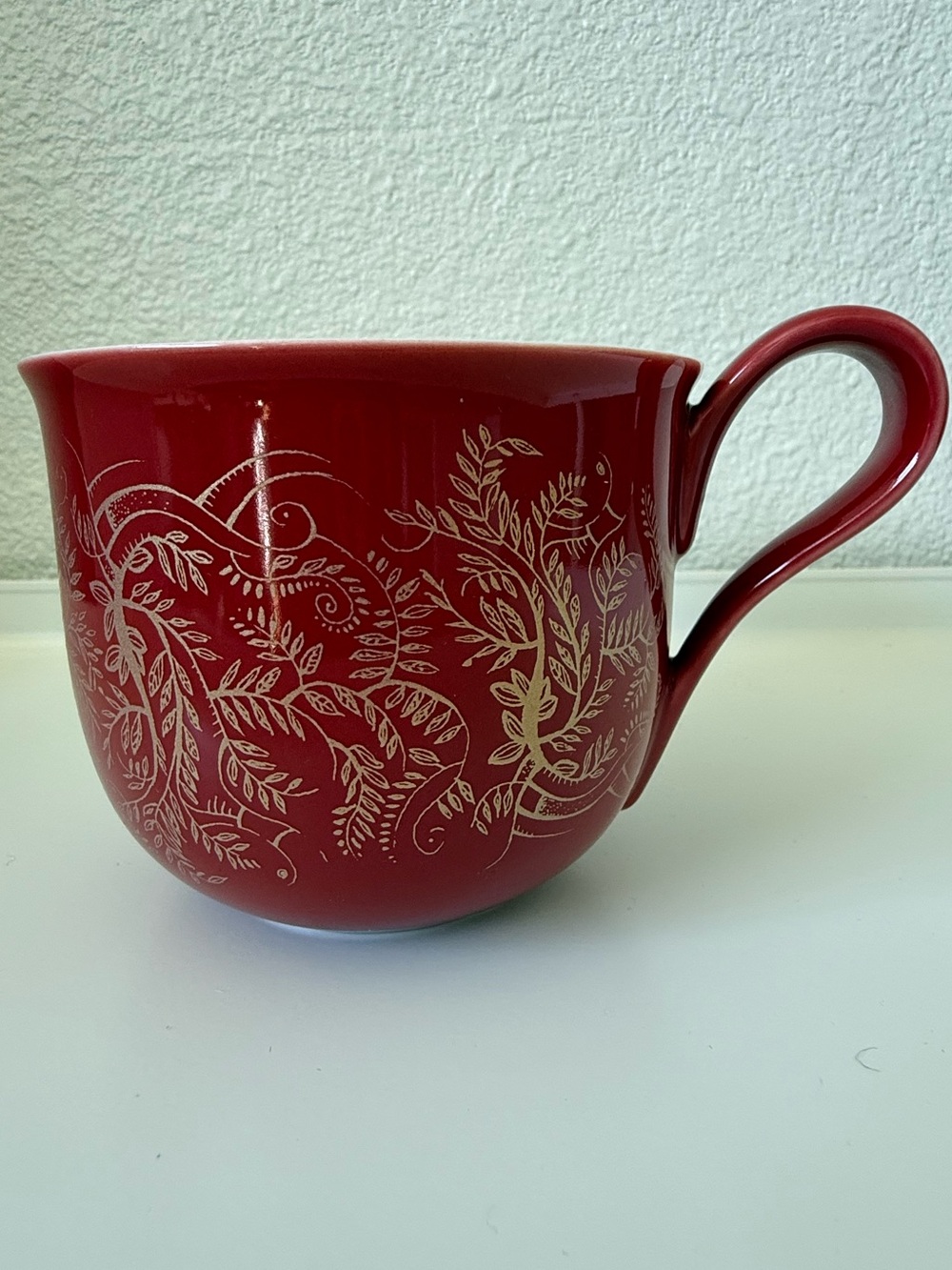 Starbucks 2004 Red Holiday Mug White Floral Scroll Coffee Cup Christmas Ceramic